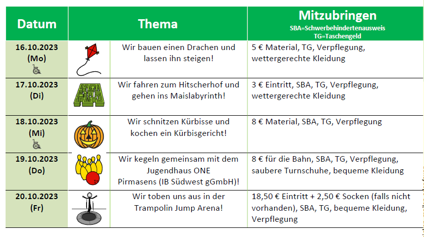 Herbst-Ferienbetreuung für Kids und Teens